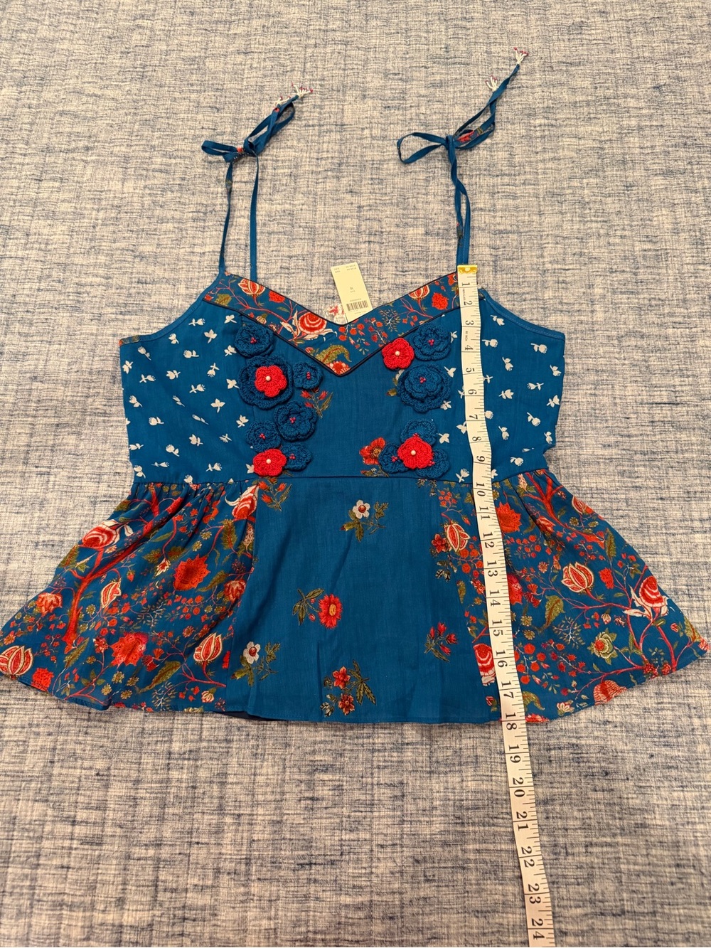 Anthropologie Blue Floral Crochet-Accented Tank Top - Picture 14 of 15